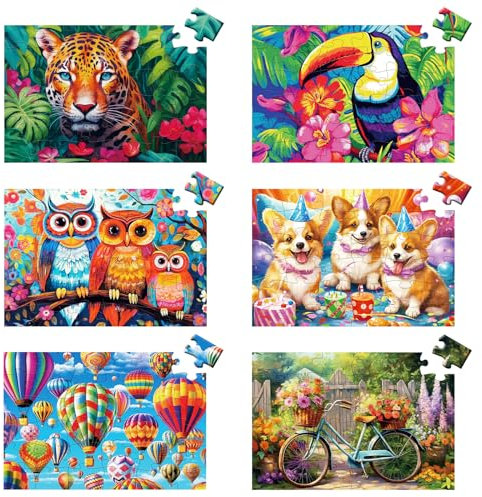 6 Packs 36 Pieces Large Puzzles for Seniors,Dementia Puzzles for Elderly Adults,Jigsaw Puzzles for Adults Seniors with Alzheimer's Dementia with 6 Storage Bags(Animals)