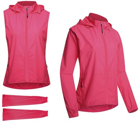 ARMAAN Giacca da ciclismo per uomo/donna Maglia da corsa leggera traspirante impermeabile Gilet senza maniche staccabile 2 in 1 Softshell Protezione UV Magliette da bicicletta Magliette,Pink-L