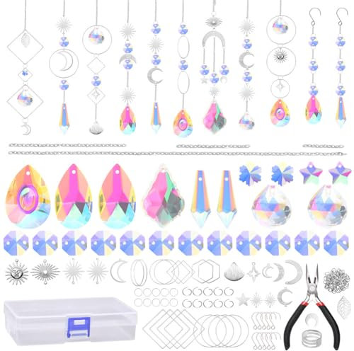 OFFCUP Crystal Suncatchers, 200Pcs Silver Sun Catchers, Rainbow Maker Crystal Prism Sun Catcher Glass Pendants Prism Hanging Ornament for Windows,DIY Pendant Home Decor Gifts