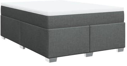 vidaXL Boxspringbett mit Matratze, Bett mit Bettfüße Matratzenauflage, Doppelbett für Schlafzimmer, Polsterbett Bettgestell Lattenrost, Dunkelgrau 140x200cm Stoff