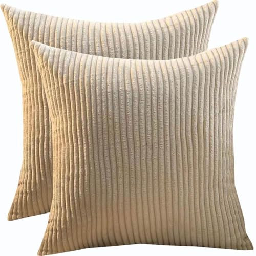 Groß Kissenbezug 80x80,2er Set Kopfkissenbezug 65x65,Kissenbezüge 60X60,Kord Zierkissenbezug Dekokissen Sofakissen Bezug Kissenhülle Dekorative Weiche Zierkissenbezüge(Light Khaki,80x80 cm set of 2)