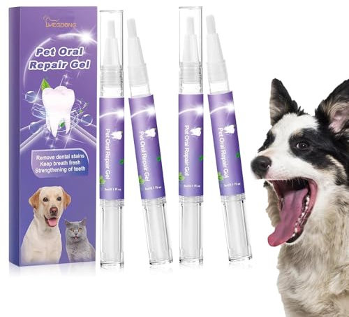 4 Stück Zahnpflegestift Für Hunde | 12 Ml Pet Oral Repair Gel Stift für Hunde | Katzen Hund Zahnpflege Gel | Hundezahnpasta Stift zur Beseitigung von Mundgeruch und zur Entfernung von Zahnstein