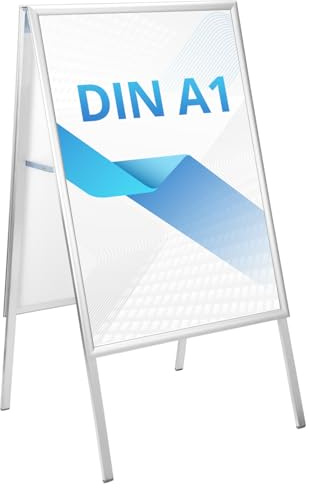 QWORK® Cavalletto Pubblicitario DIN A1, Supporto per Poster 84,1x59,4 cm, Porta Poster Resistente alle Intemperie, Pannello Pubblicitario, Espositore sul Marciapiede