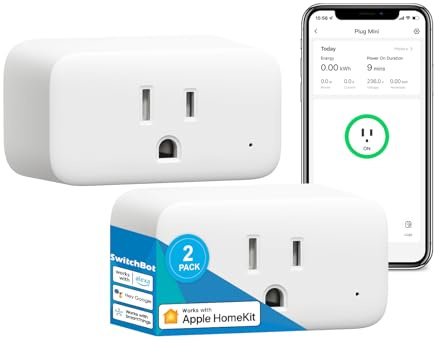 SwitchBot HomeKit Smart Plug Mini 15A – No Hub Required, Energy Monitoring, WiFi (2.4GHz), Works with Siri, Alexa, Google Home, Energy Saving & Automation