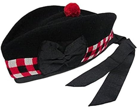 Chapeau de cornemuseur écossais en Laine Glengarry découpée en dés, 4 Kilts, Cornemuse de l'armée, Pompon Rouge,56 cm