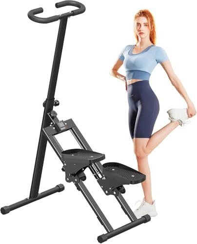 HOFTME Treppensteiger für Zuhause, Treppensteiger, faltbar, großes Pedal, vertikale Klettermaschine für Ganzkörpertraining, Stepper für Training zu Hause mit 110 kg Tragkraft (Single handrail-Black)