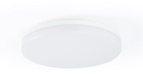 BARCELONA LED - Plafón LED techo 18W - Lámprara de techo con sensor de sonido + sensor crepuscular - IP44 - Ø26 cm, luz Led Blanco Neutro para baño, cocina, exteriores cubiertos.