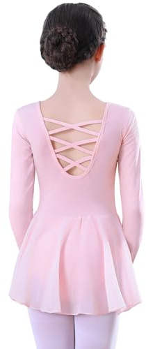 Balettkläder, flickor, långärmad balettklänning, bomull, barn, balettrikå, dansklänning, rosa, svart, dansbody med kjol
