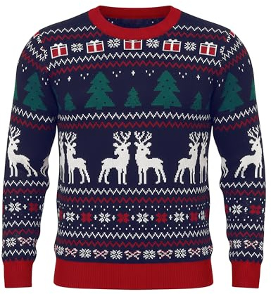 Litherday Hombres Jerseys Navideños Suéter Divertido Navidad Manga Larga Jersey Navideño Feo de Pingüinos Redondo Pullover de Punto de Navidad
