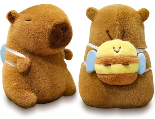 Capybara Peluche, 25 CM Muñeco Capibara, Simulación Carpincho Juguetesa | Lindo Peluche Carpincho, Capibara con Mochila de Abeja, Regalo de Cumpleaños para Niñas y Niños