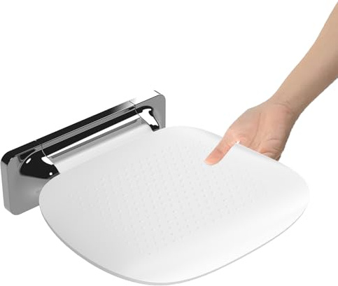 Heuffe Sedile Doccia Pieghevole con Montaggio a Parete e Ampia Seduta - Sgabello da Bagno Ergonomico Antiscivolo per Anziani e Disabili, Portata Massima 180 kg, Bianco