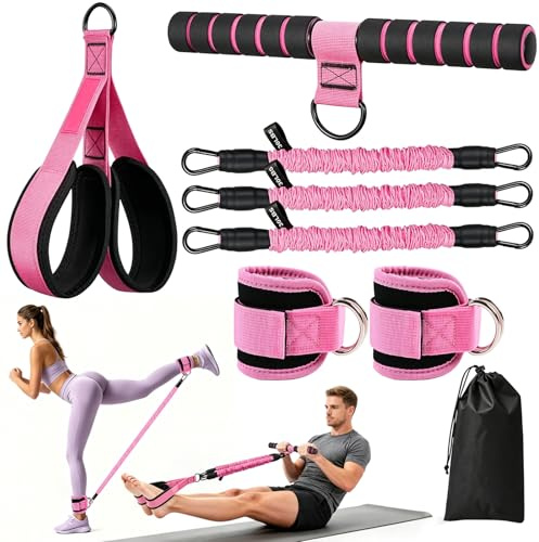 Multifunction Pedal Resistance Band with Handle & Adjustable Ankle Straps,3 Tube Adjustable Resistance Bands,Sit Up Exercise Equipment,Home Gym Fitness Equipment for Abdomen,Waist,Arm,Core,Leg Workout