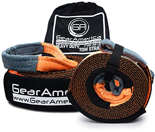 GearAmerica 2PK Recovery Tow Straps 3 x 20' | Heavy Duty Lab Tested 35000 lbs Strength | Triple Reinforced Loops + Protective Sleeves | Emergency Off Road 4x4 Towing | with Storage Bag