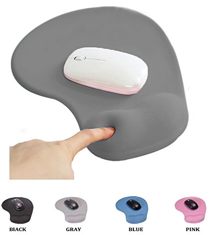 SHESHY Mouse Pad Gel, Mouse Mat with Wrist Rest - With Convenient Gel Wrist Support - Non-slip Rubber Base, Ergonomic, Gray/Black/Pink/Blue