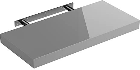 Casaria® Wandregal Holz Grau Hängeregal mit Halterung 15kg Tragkraft Küche Wohnzimmer Schweberegal Bücherregal Regalbrett Schwebend Hochglanz 50cm