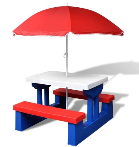 COIL Tavoli per Bambini, Tavoli da Giardino, Tavolo da Picnic per Bambini con Panche e Ombrellone Rimovibile, Tavolo da Gioco, Panchina da Tavolo, Sedia per Bambini, Tavolo, Panchina, Sedia (blu)