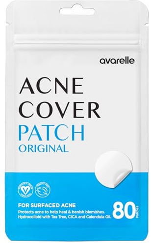 AVARELLE Pimple Patches for Face | Hydrocolloid Acne Patches for Covering Blemishes | Zit Patches with Tea Tree, Calendula, & Cica | HSA Store Eligible Items (10-14 mm, 80 Count)