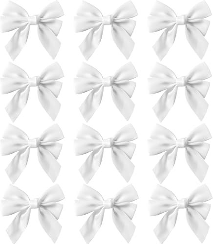 12 Schleifen Weihnachtsbaum Deko 12cm Weihnachtsschleifen – Weihnachtsbaumschmuck Weiß – Tannenbaumschmuck, Baumschmuck, Christbaumschmuck – Weißer Weihnachtsbaum – Weihnachtskranz Deko