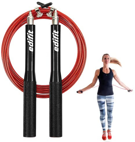 Edifit, Springseil, Fitness, Sport, 3 Meter, 165 mm Griff, Verstellbar, für Männer und Frauen, Heimtraining, Boxen, Crossfit, Workout (Rot und Schwarz)