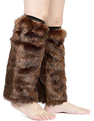 Pinkgarden Womens Fur Leg Warmer Furry Long Boot Cuffs Cover, Brown