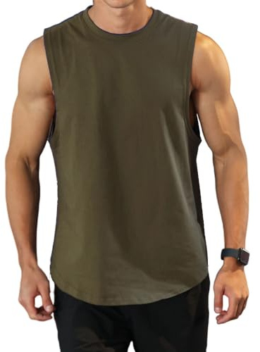 Men's Workout Bodybuilding Tank Tops Athletic Training Gym Shirts Vest Cotton Cut Off Sleeveless Muscle T-Shirt Brown XL