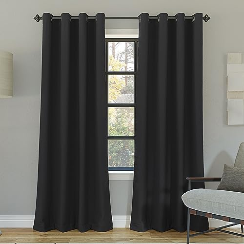 Sun Zero Nordic 2-Pack Theater Grade Noise Reducing Extreme 100% Blackout Grommet Curtain Panel Pair, 52 x 84, Coal Gray