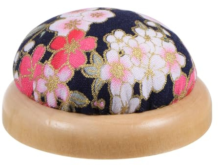 QUARKZMAN Puntaspilli con Base di Legno Stile Giapponese, Pincushion Rotondo per Cucito, Quilting, Ricamo, Colore Nero