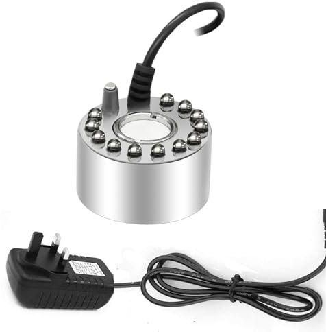 Gutecomuik Mist Maker, 12 LED Indoor Fountain Mister Foggers, Small Pond Fog Machine Atomizer Air Humidifier Perfect for Water Fountain Pond, Halloween, Christmas Decor (Silver)