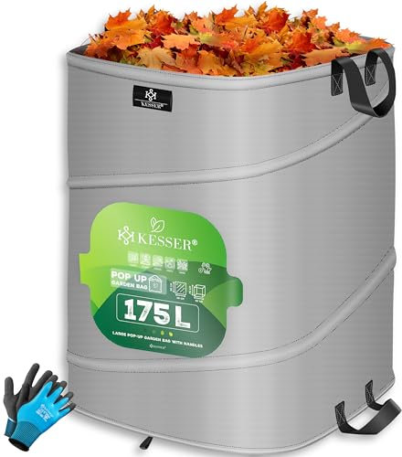 KESSER® Pop-Up-Gartensack 175L Laubsack Gartenabfallsack inkl. Handschuhe | Selbststehend mit Griffen Stabil Robust & Faltbar | Laubsäcke Rasenschnitt Gartensäcke für Gartenabfälle Grünschnitt