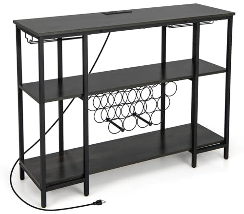 KOMFOTTEU Scaffale per vino con prese per 15 bottiglie e portabottiglie, autoportante, multiuso, per cucina, bar, 113 x 35 x 85 cm (grigio), SE00031MN-LODE