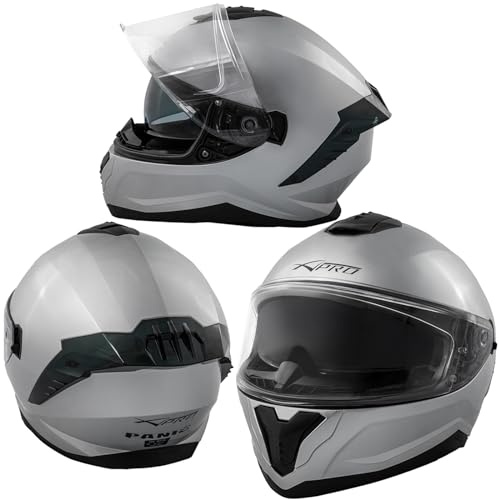 Integralhjälm, motorcykelhjälm, skoterhjälm, inre solvisir, hjälm, silver, XL