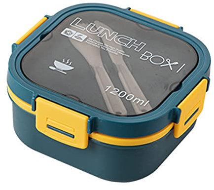 Fockety Contenitore di Plastica per il Pranzo 'insalata, Contenitore Portatile per il Pranzo 'insalata 2 Strati con Protezione da Troppopieno per gli Impiegati (Blu, 1200 ml)