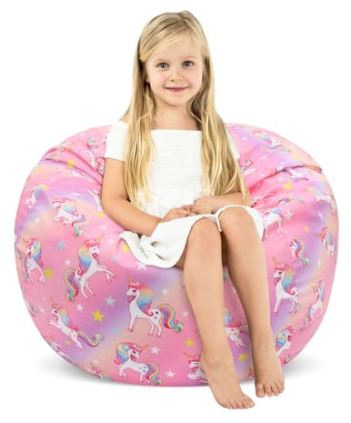 Decalsweet Sitzsack Kinder Spielzeug Stofftier Aufbewahrung, Große Größe Kuscheltiere Aufbewahrung für Mädchen Jungen, Sitzsack-Stuhlbezug für Kinderzimmer Farbverlauf Einhorn(Nur Tasche）