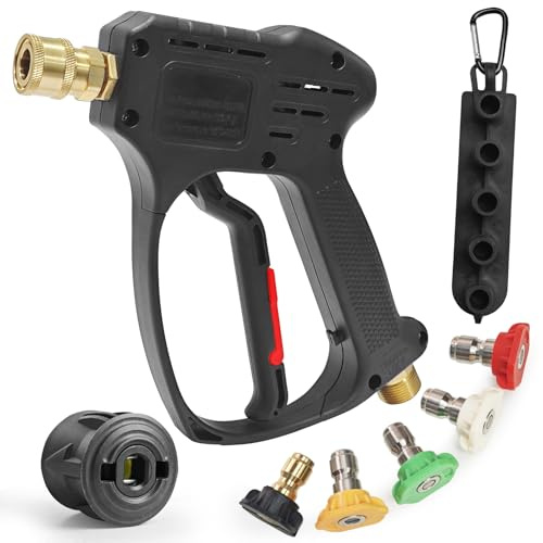 NAMOTEK High Pressure Washer Short Gun 4000 PSI/280bar with 5 Pack Spray Nozzle Tip & High-Pressure Hose Connector for Karcher Washer and M22 14MM Fitting Washer for Car Washer Cleaning Tool