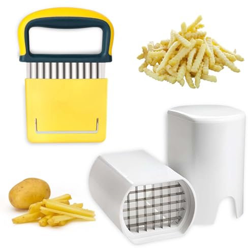 2 PCS Potato Chip Cutter, 2 in 1 Crinkle Chip Cutter＆Potato Chipper,Food Grade Stainless Steels French Fry Cutter,Potato Chopper for Vegetable Fruit Slicer Kitchen Tools