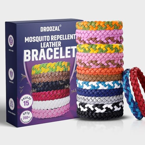 15 Pack Mosquito Repellent Bracelet - Adjustable Leather Band, Triple Strength 350+ Hours Protection, Natural DEET-Free Anti Bug for Adults, Child Friendly & Waterproof Insect Repellent Bracelet Bands