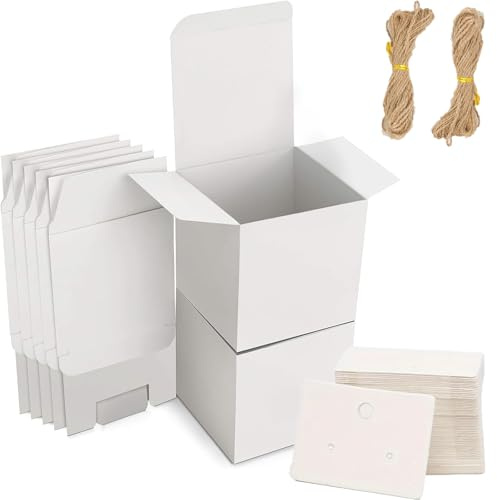 50 cajas de regalo pequeñas de color blanco, 7 x 7 x 7 cm, cajas pequeñas con tapa, cajas de cerillas, en blanco para regalos, fiestas, bodas, cumpleaños, plegables, sin herramientas