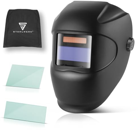 STAHLWERK Automatik-Schweißhelm Rookie – Robuster Schweißerhelm, Schweißschild, Schweißmaske mit Verdunkelungsfilter zur automatischen Abdunkelung DIN 3 bis DIN 11, optische Klasse 1/1/1/2