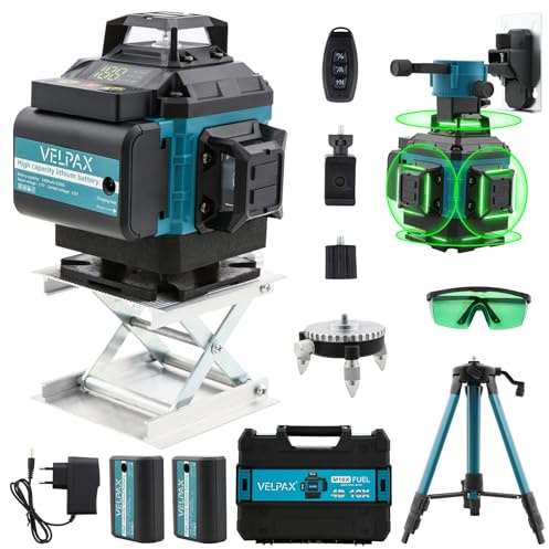 Laser Spirit Level with Tripod,4x360° Self-Leveling Laser Level with 16 Green Lines,LED Display,Remote Control,Pulse Mode,Tool Box,and IP54 Waterproof