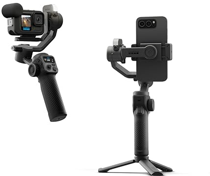 GoPro Fluid Pro AI - Stabilizzatore cardanico a 3 assi per videocamere GoPro e smartphone, tracciamento del soggetto, illuminazione, controllo wireless della videocamera, vlogging, rotazione a 360°