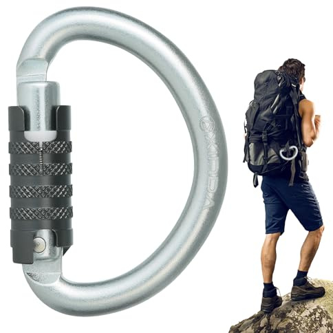 Xijobido Mosquetones para Escalada En Roca,Accesorios Deportivos con Forma De D | Mosquetón de Bloqueo para Hamaca | para Gimnasio Senderismo Camping Exterior Asegurar Mascotas
