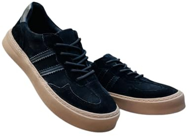 Scarpe da ginnastica da uomo in vera pelle, stile retrò, casual, morbide e comode, da uomo, Nero , 42 2/3 EU