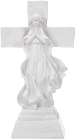 TOYZFRIENDY Lampada Solare da Esterno per Tomba con Angelo in Preghiera e Croce Commemorativa in Resina, Luce Solare per Cimitero a Bassa Manutenzione, Decorazione Luminosa Simbolica