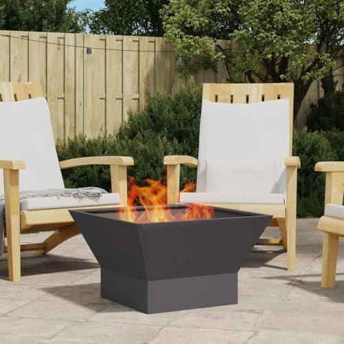 Ziaphsol Chimenea negra 60 x 60 x 35 cm, acero 600 C, función de cesta de fuego, para jardín, terraza, balcón, exterior, chimenea, horno, decoración con chimenea