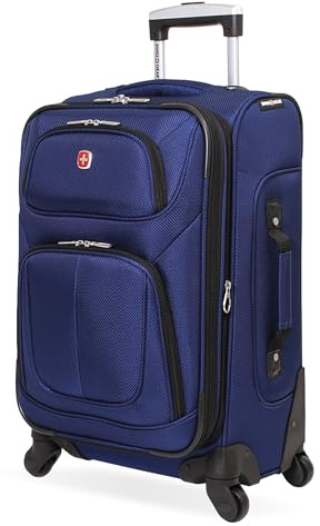 SwissGear Sion Softside Expandable Luggage – Carry-On Suitcase with 360 Degree Wheels & Retractable Handle – 21 Inch, Perfect for 1-3 Night Trips – Blue