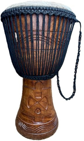African Musical Instruments 33 cm authentische professionelle Djembe-Trommel mit schönen Handschnitzereien – wird mit handgefertigter Trommeltasche zum halben Preis geliefert