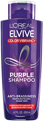 L'Oreal Paris Elvive Color Vibrancy Anti-Brassiness Purple Shampoo for Color Treated Hair, Neutralizes Yellow & Orange Tones, Highlighted Brunette, Blonde & Grey Hair, 6.7 Fl. Oz
