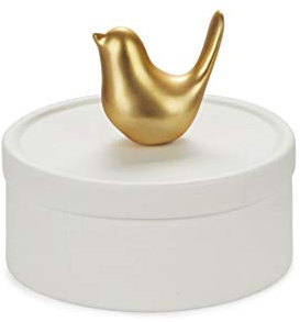 Balvi Boîte à bijoux Birdie Couleur blanc et doré mat Boîte à bijoux en céramique avec couvercle et f