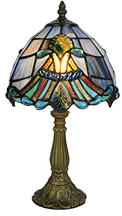 Tokira Tiffany Lampe de Table Bleu 8 Pouces, Baroque en Verre Multicolore, Vintage Chambre Chevet [Sans Ampoule]