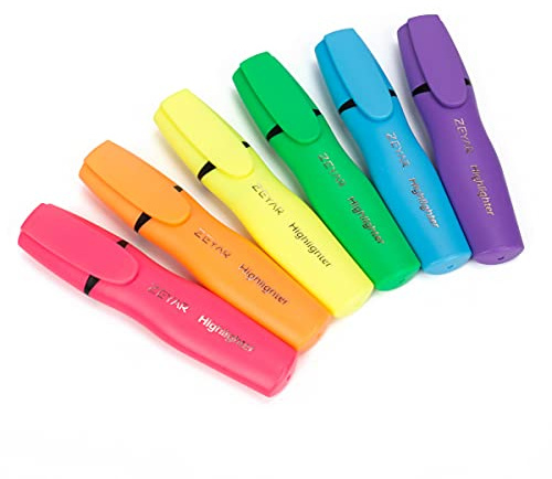 ZEYAR Aesthetic Highlighter Pen, Chisel Tip Marker Pen, AP Certified, Assorted Colors, Water Based, Quick Dry, Cute Highlighters, Patented Product (6 Candy Colors)